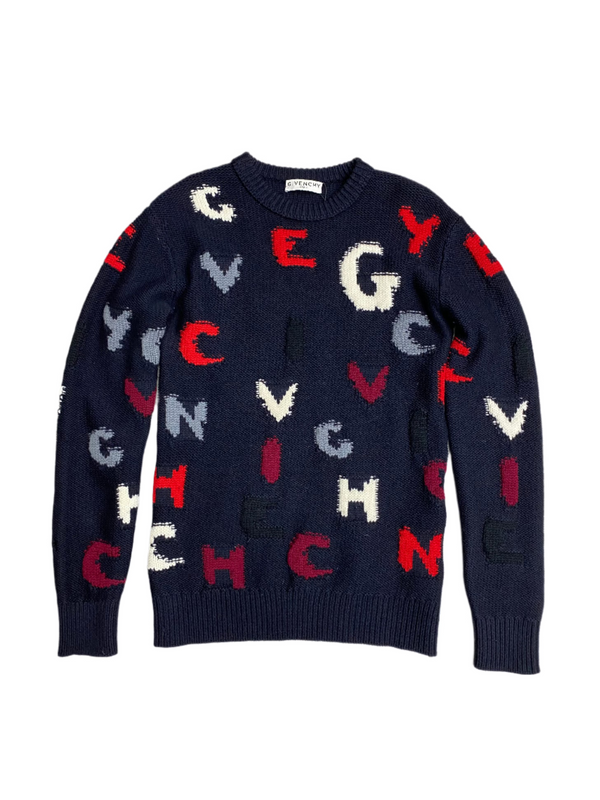 Givenchy Logo Navy Wool Sweater