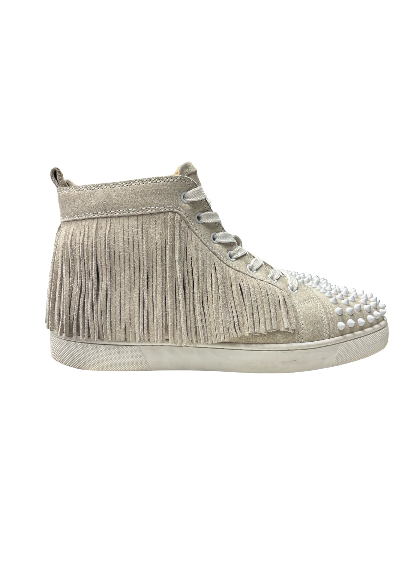 Christian Louboutin High Top Suede Sneakers White