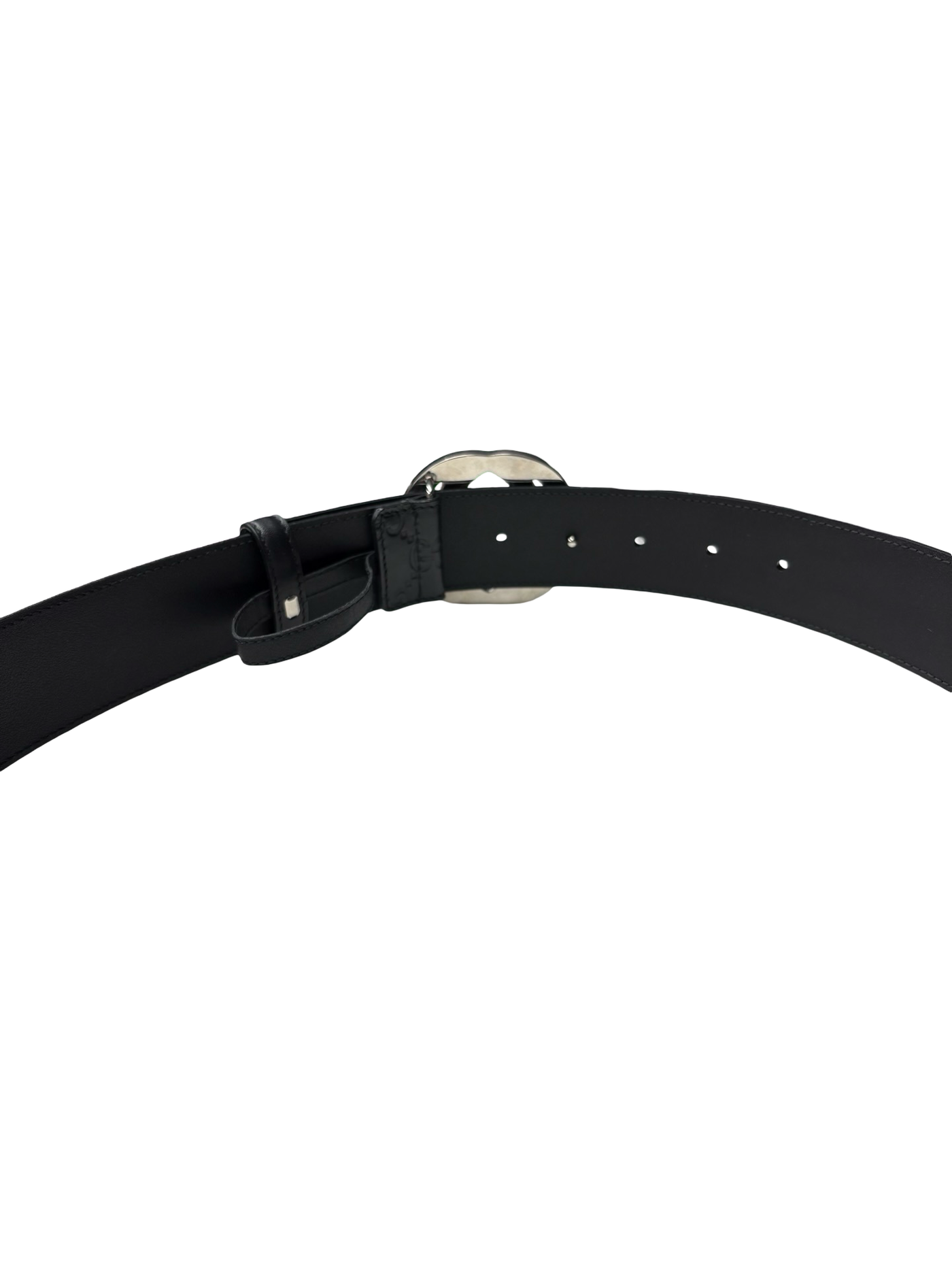 Gucci Signature Leather Belt With Palladium-Toned Interlocking G Buckle Black