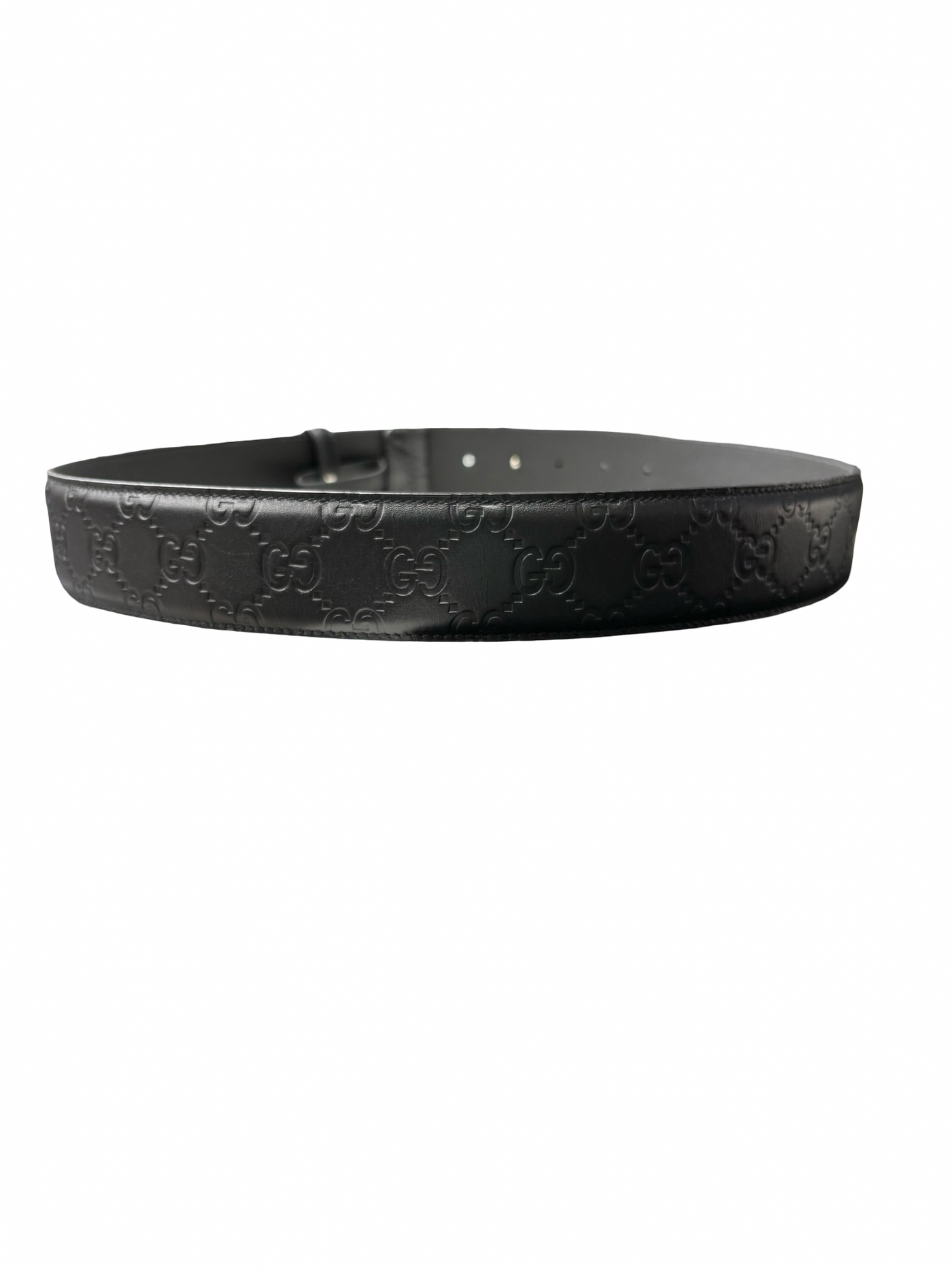 Gucci Signature Leather Belt With Palladium-Toned Interlocking G Buckle Black