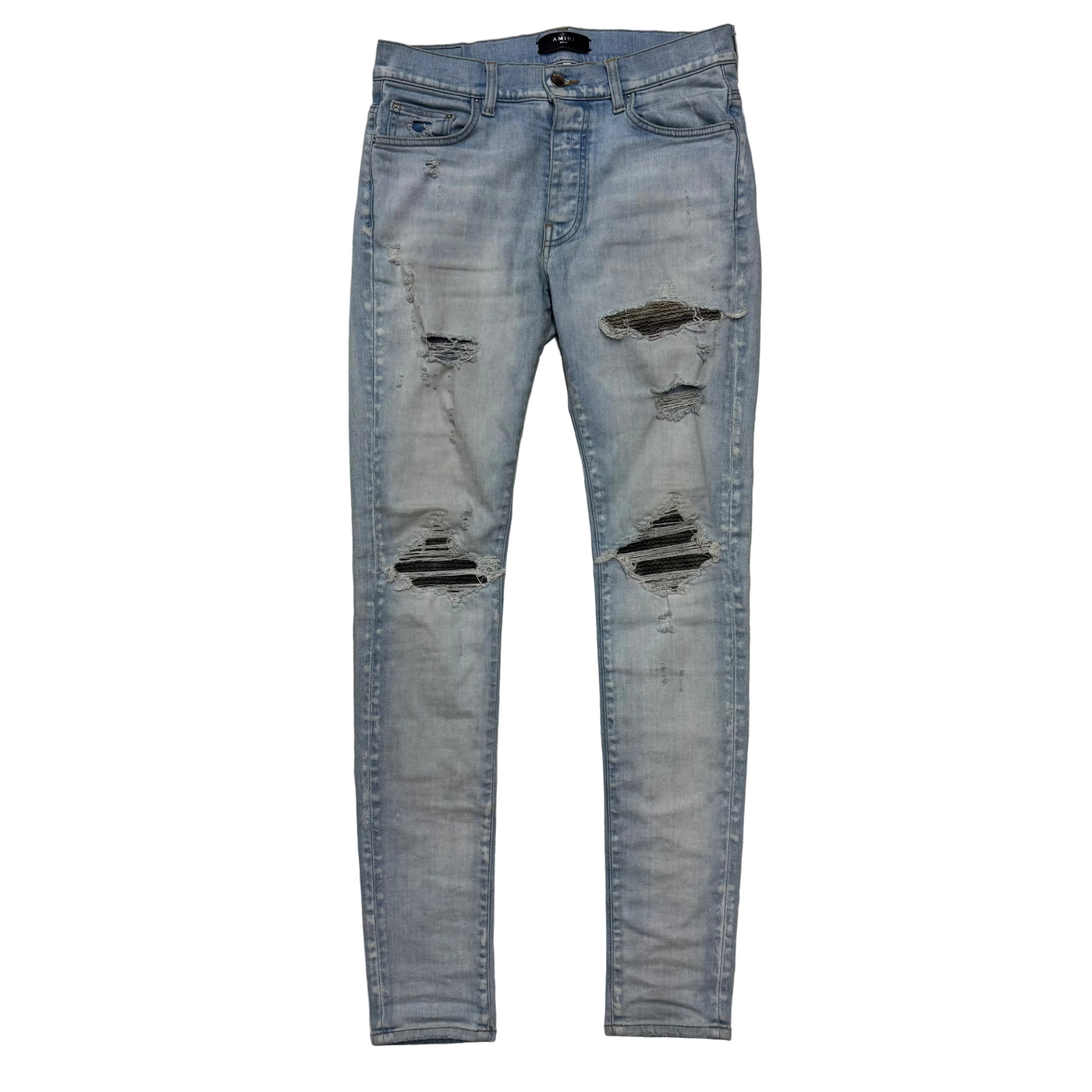 Amiri MX1 Camo Patch Jeans Light Blue Wash