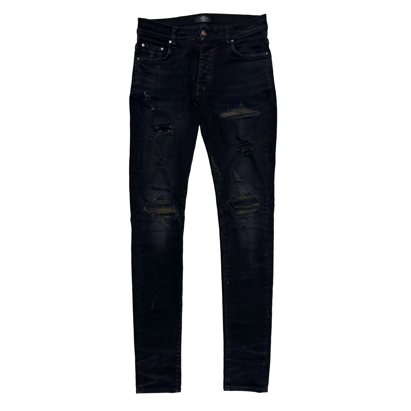 Amiri Leather Camo Patch Jeans Black