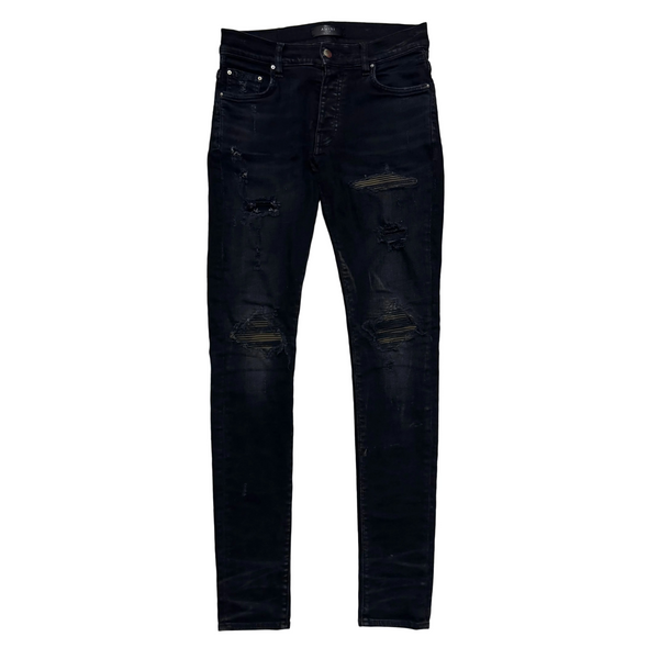 Amiri Leather Camo Patch Jeans Black