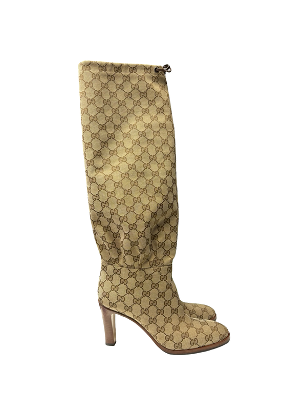 Gucci Monogram Lisa Knee-High Canvas Boots