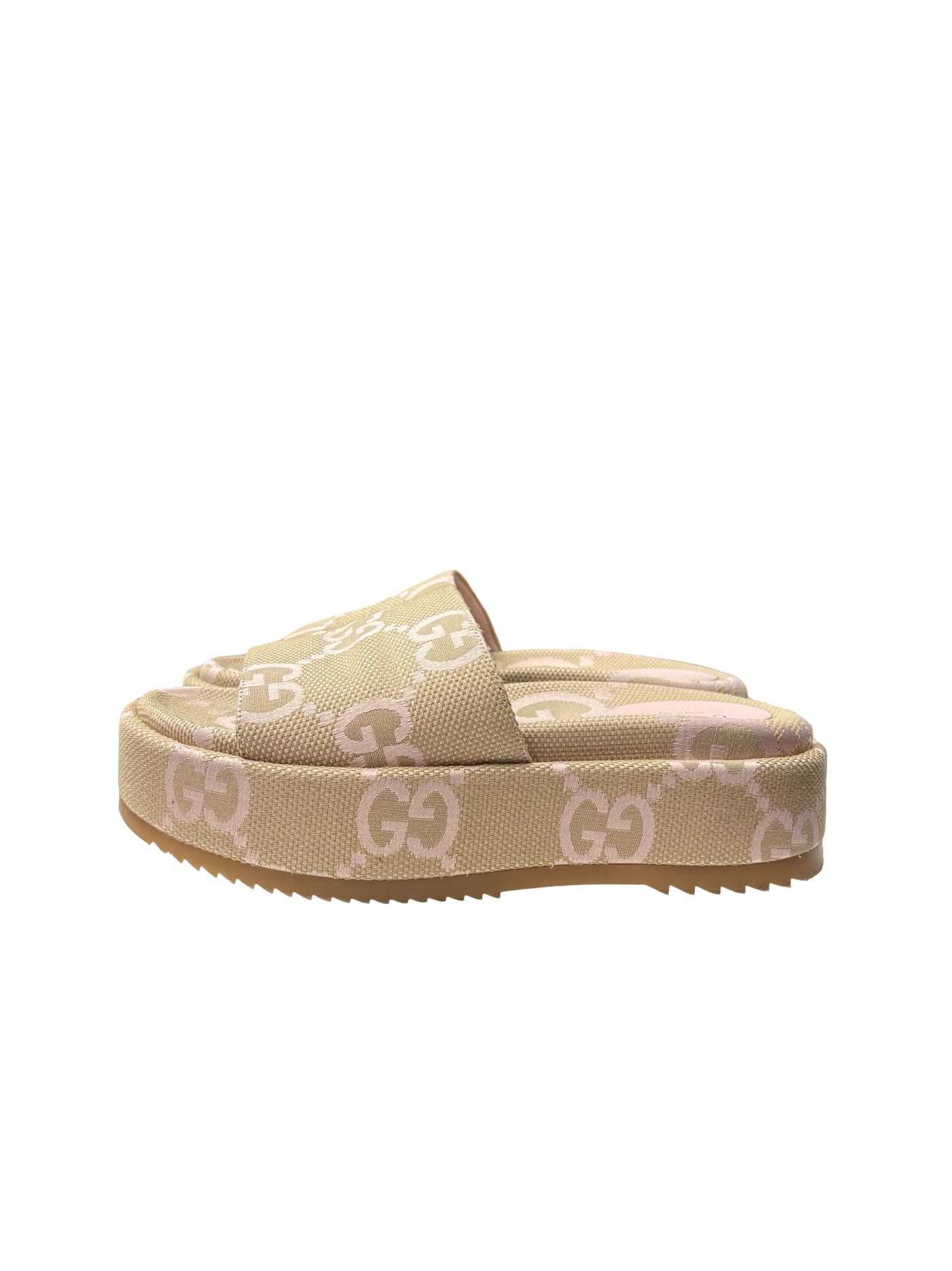 Gucci Monogram Jumbo GG Angelina Platform Slide Pink Beige
