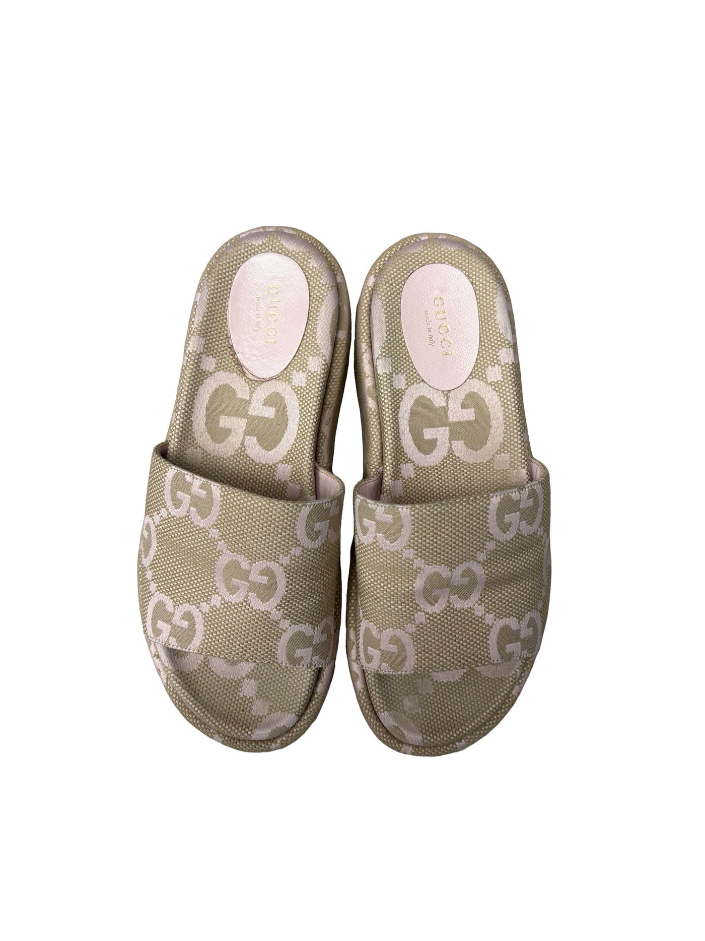 Gucci Monogram Jumbo GG Angelina Platform Slide Pink Beige