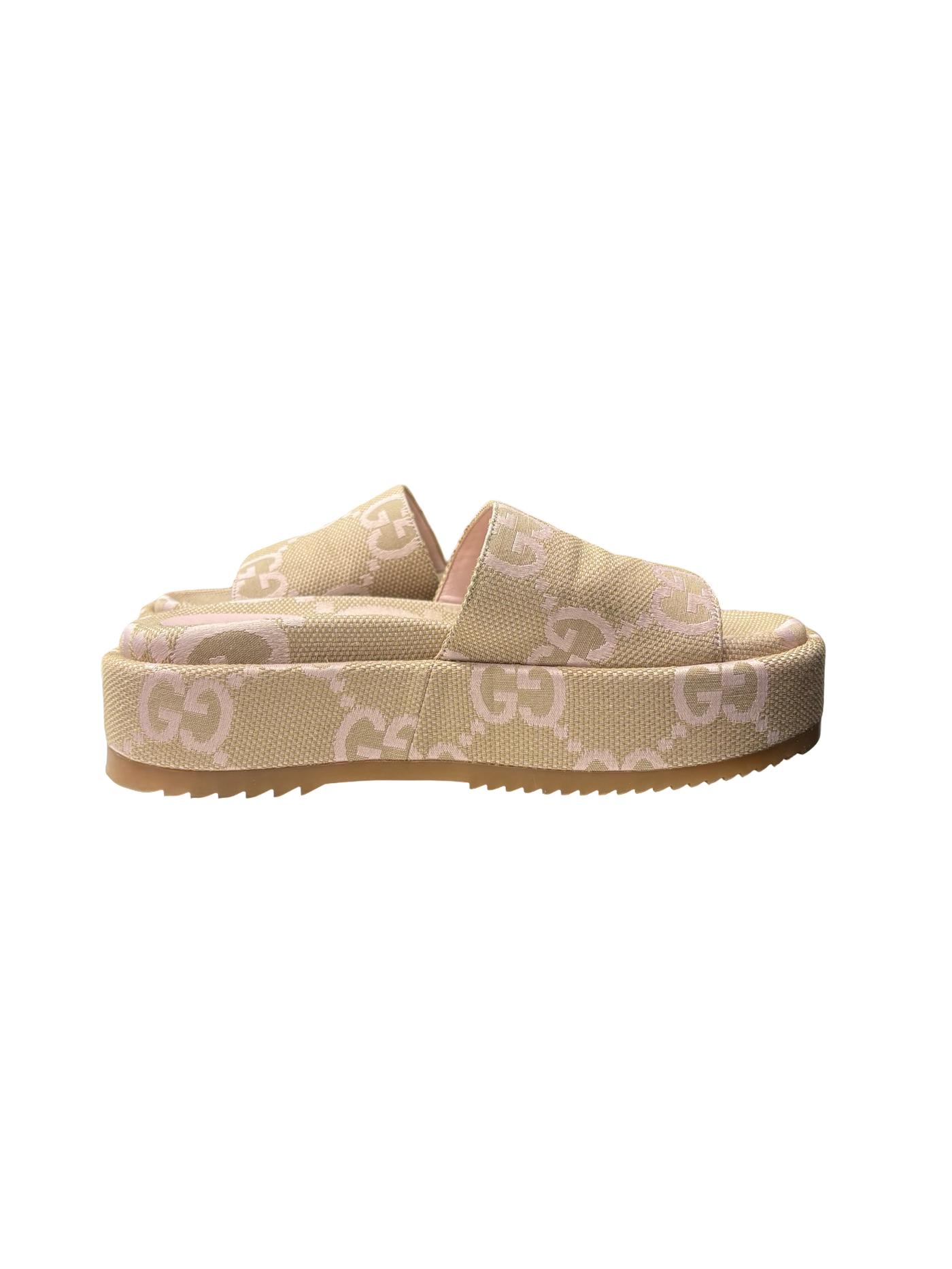 Gucci Monogram Jumbo GG Angelina Platform Slide Pink Beige