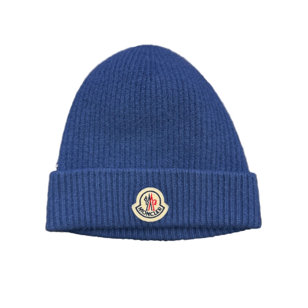 Kids Moncler Wool & Cashmere Logo Beanie Navy Blue