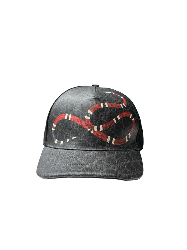 Gucci Kingsnake Print GG Supreme Baseball Hat black