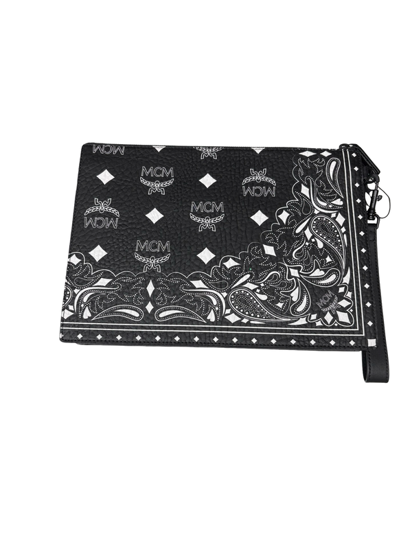 MCM Medium Aren Bandana-Print Clutch Bag Black
