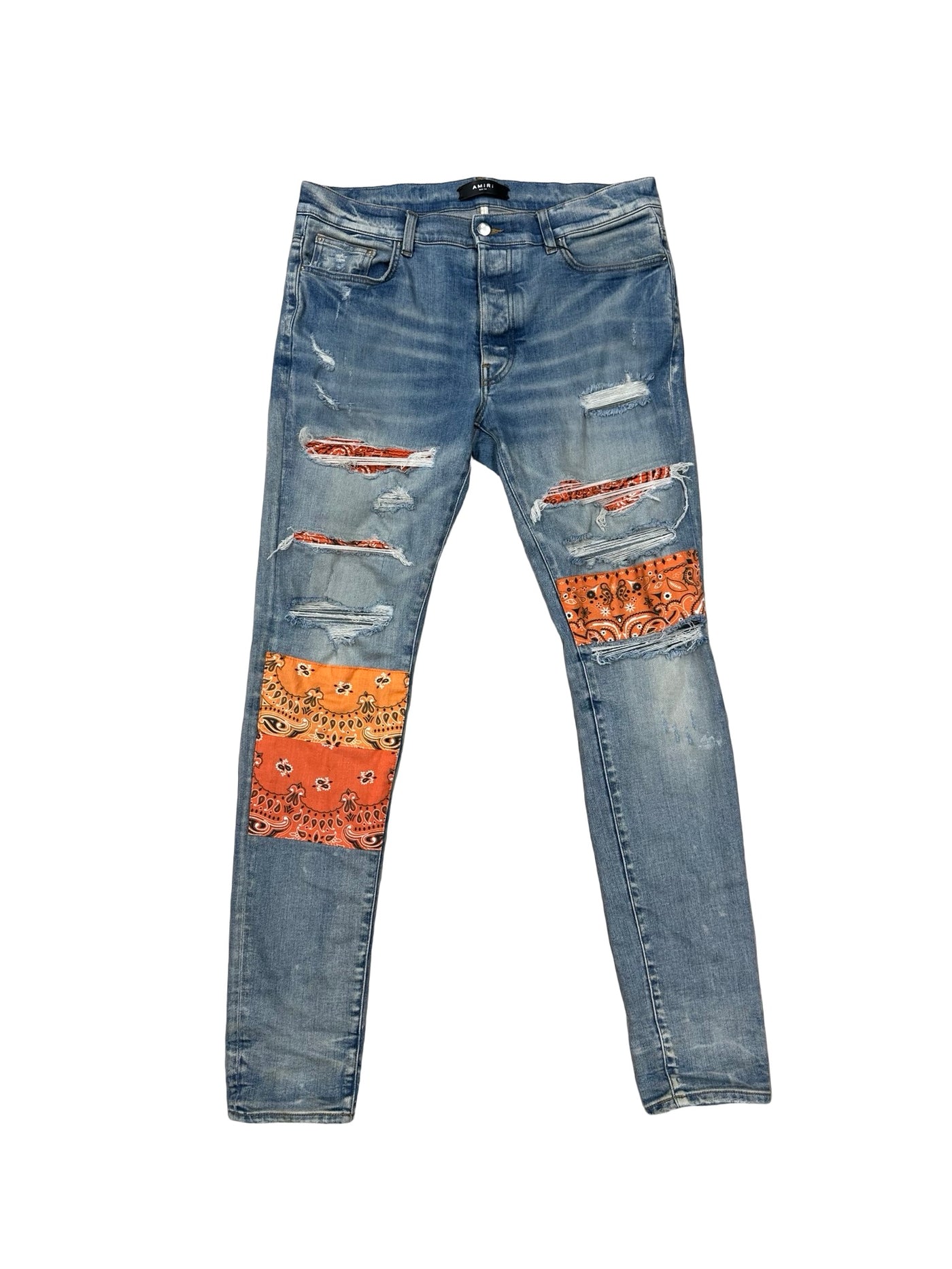 Amiri Vintage Bandan Artpatch Skinny Jeans Clay Indigo Blue
