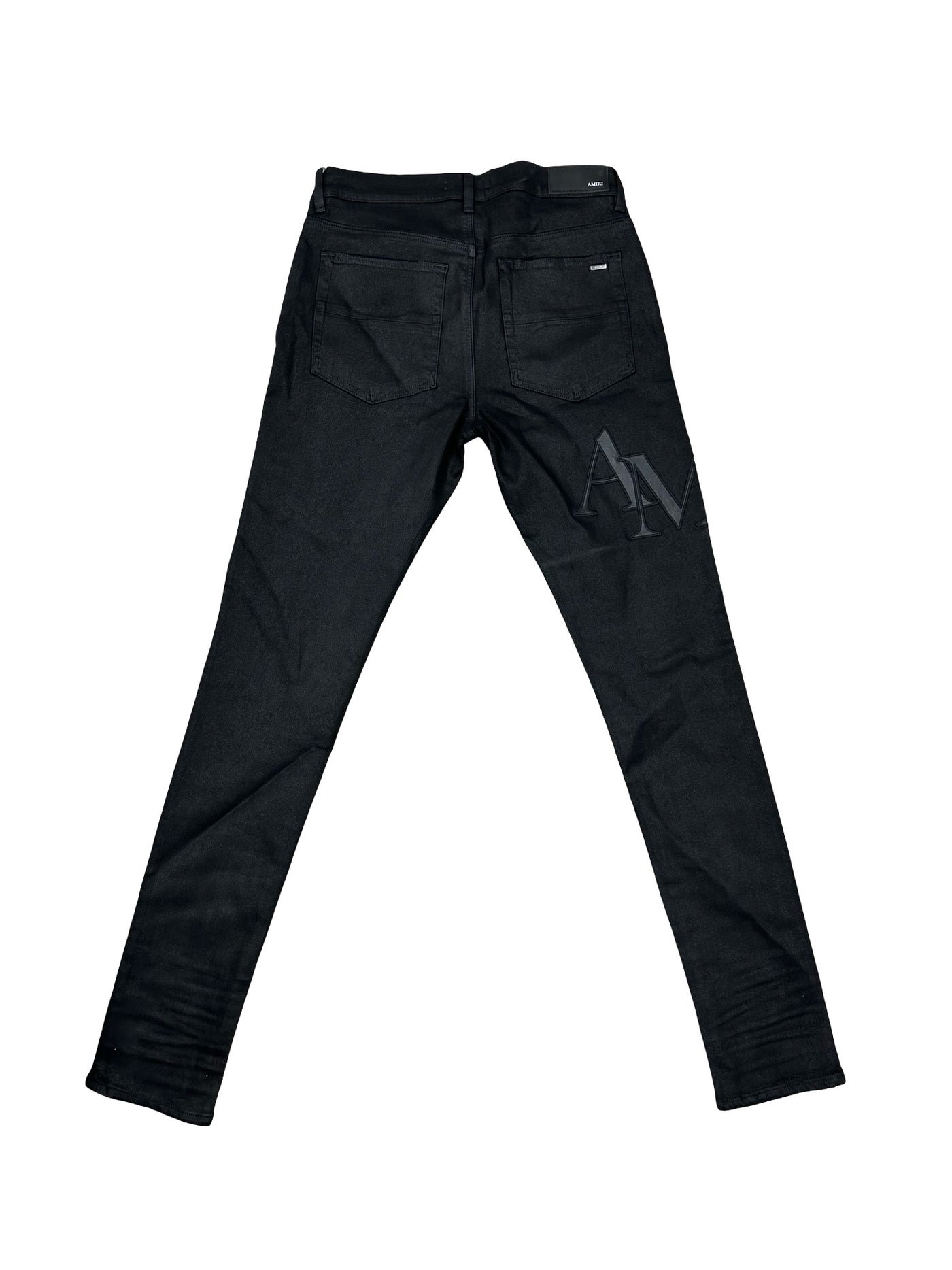 Amiri Men's Staggered Logo Waxed Skinny Jeans Black