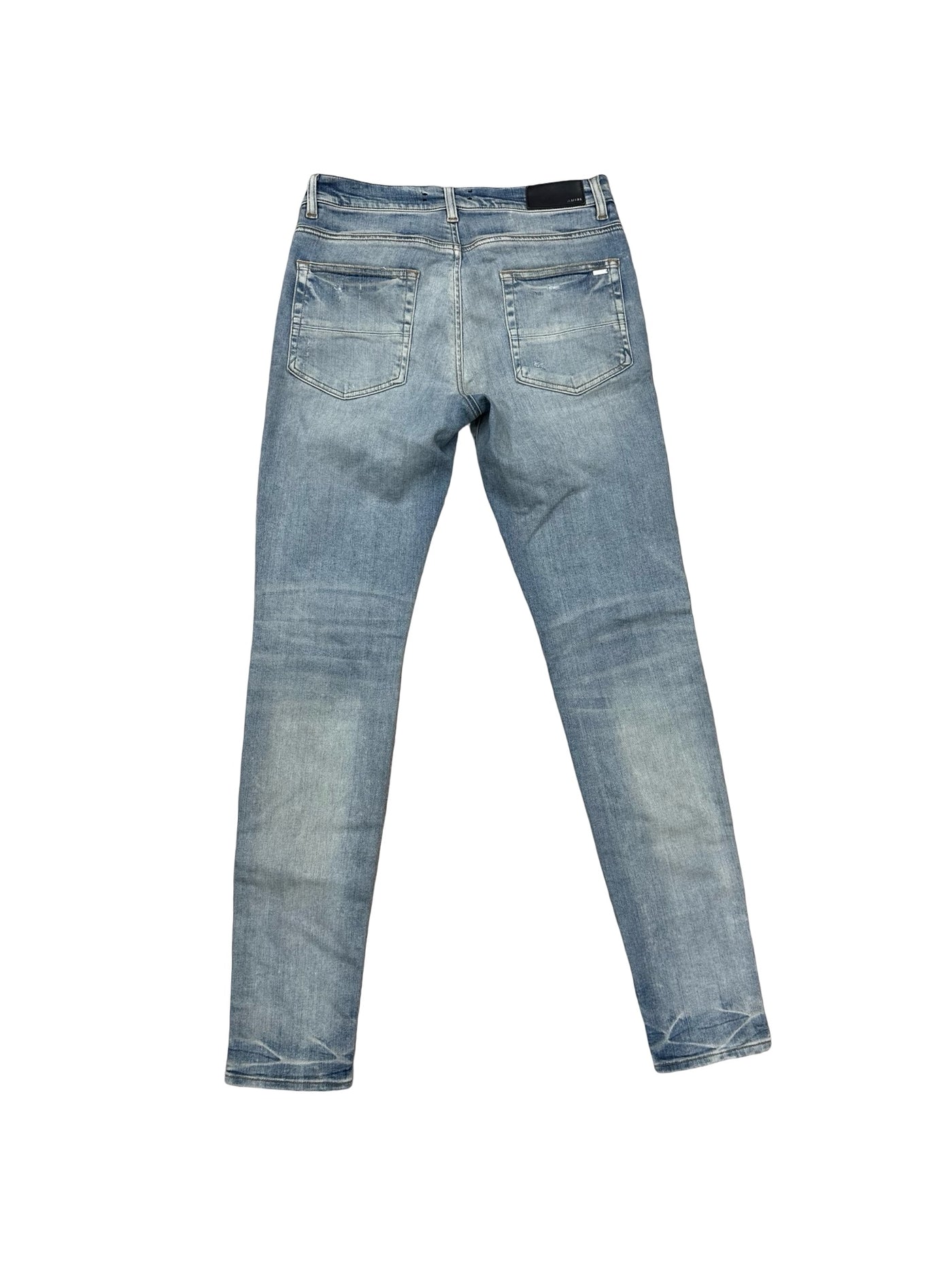 Amiri Tie Dye Art Patch Skinny Stretch Distressed Jeans Pants Indigo Bluer