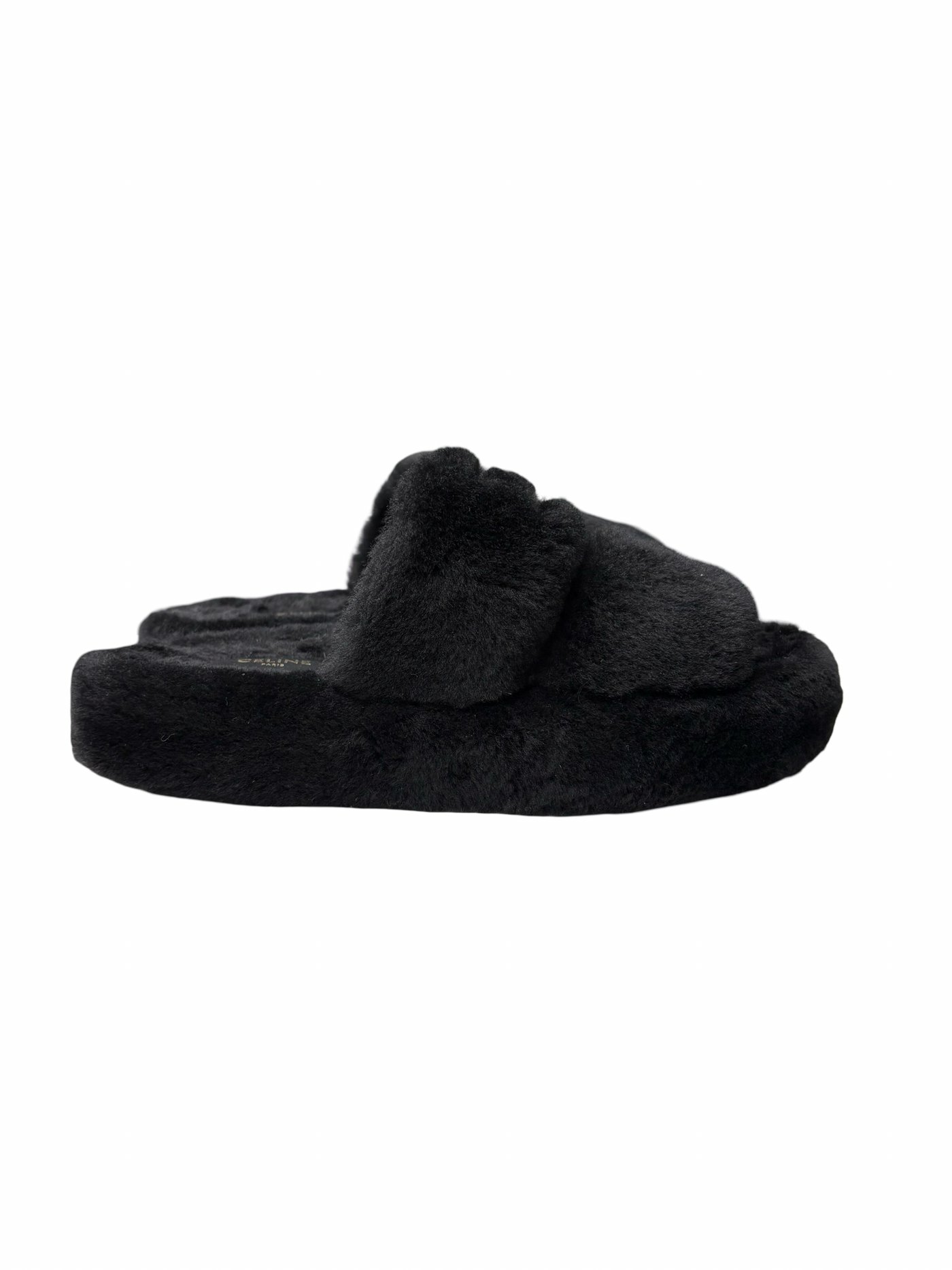 Celine Paris Triomphe Shearling Slides Black