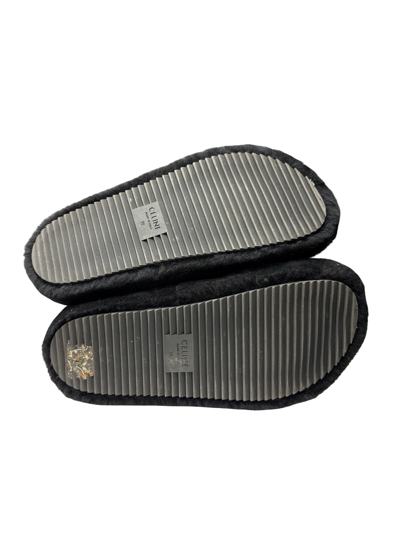 Celine Paris Triomphe Shearling Slides Black