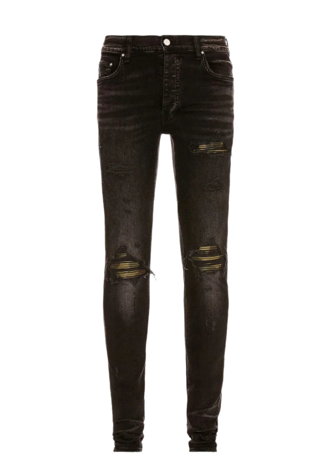 Amiri MX1 Leather Camo Aged Black Jeans