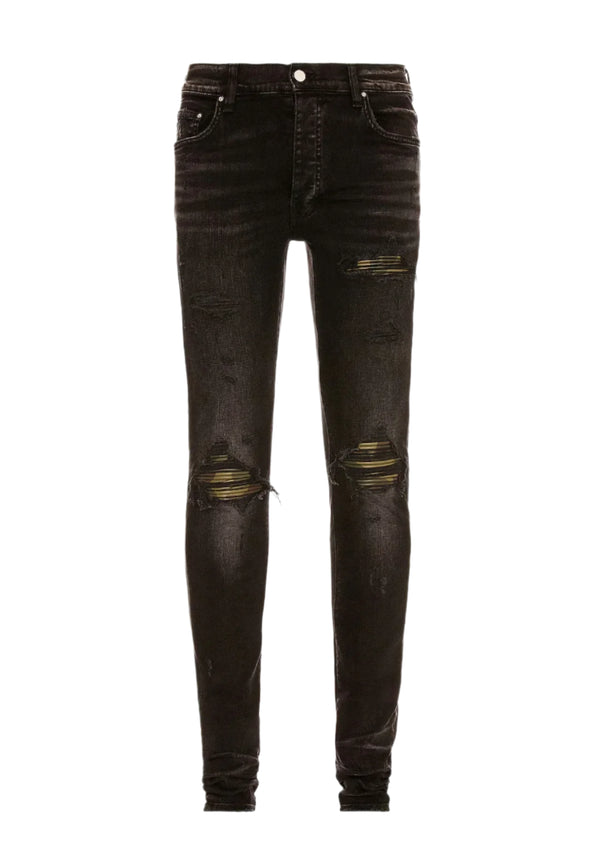 Amiri MX1 Leather Camo Aged Black Jeans