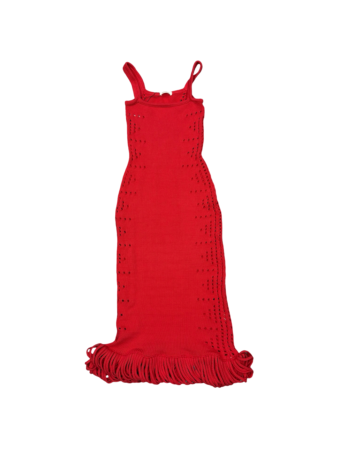 Diotima Moore Fringed Pointelle Knit Cotton Blend Maxi Dress Red