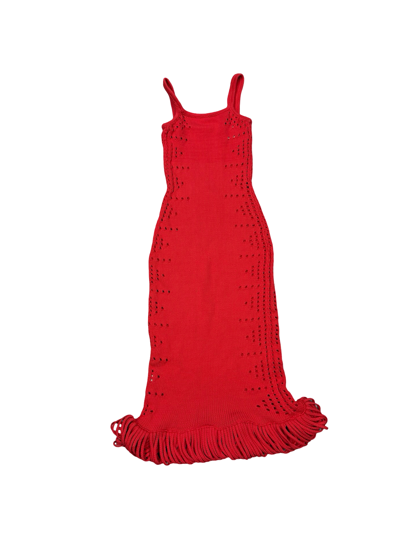 Diotima Moore Fringed Pointelle Knit Cotton Blend Maxi Dress Red