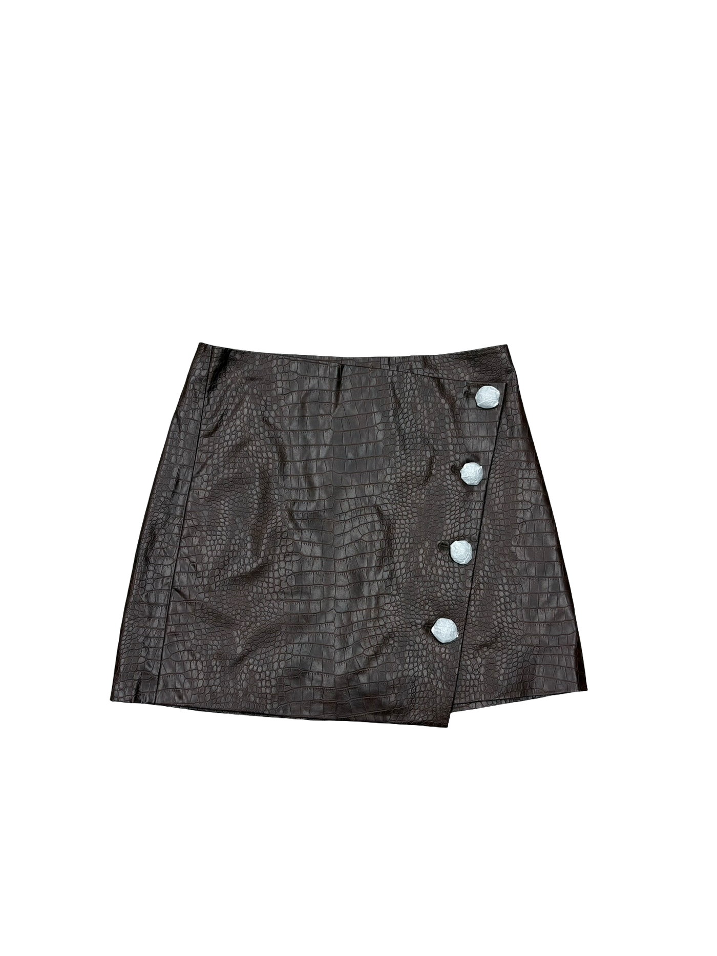 Veronica Beard Crocodile-Embossed Mini Skirt Brown