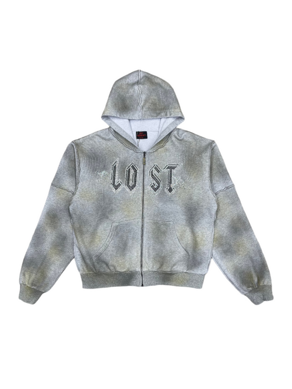 Lost Intricacy Grey Faded Zip Up Hoodie