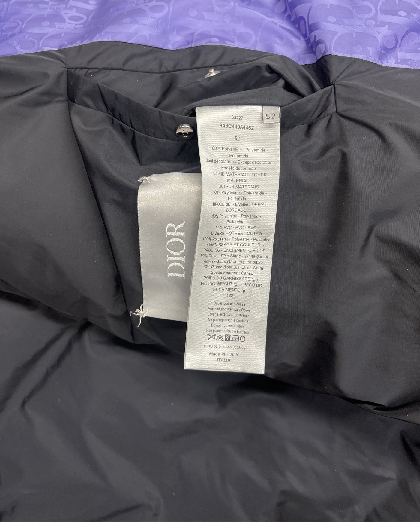 Dior Oblique Jacquard Puffer Jacket Purple