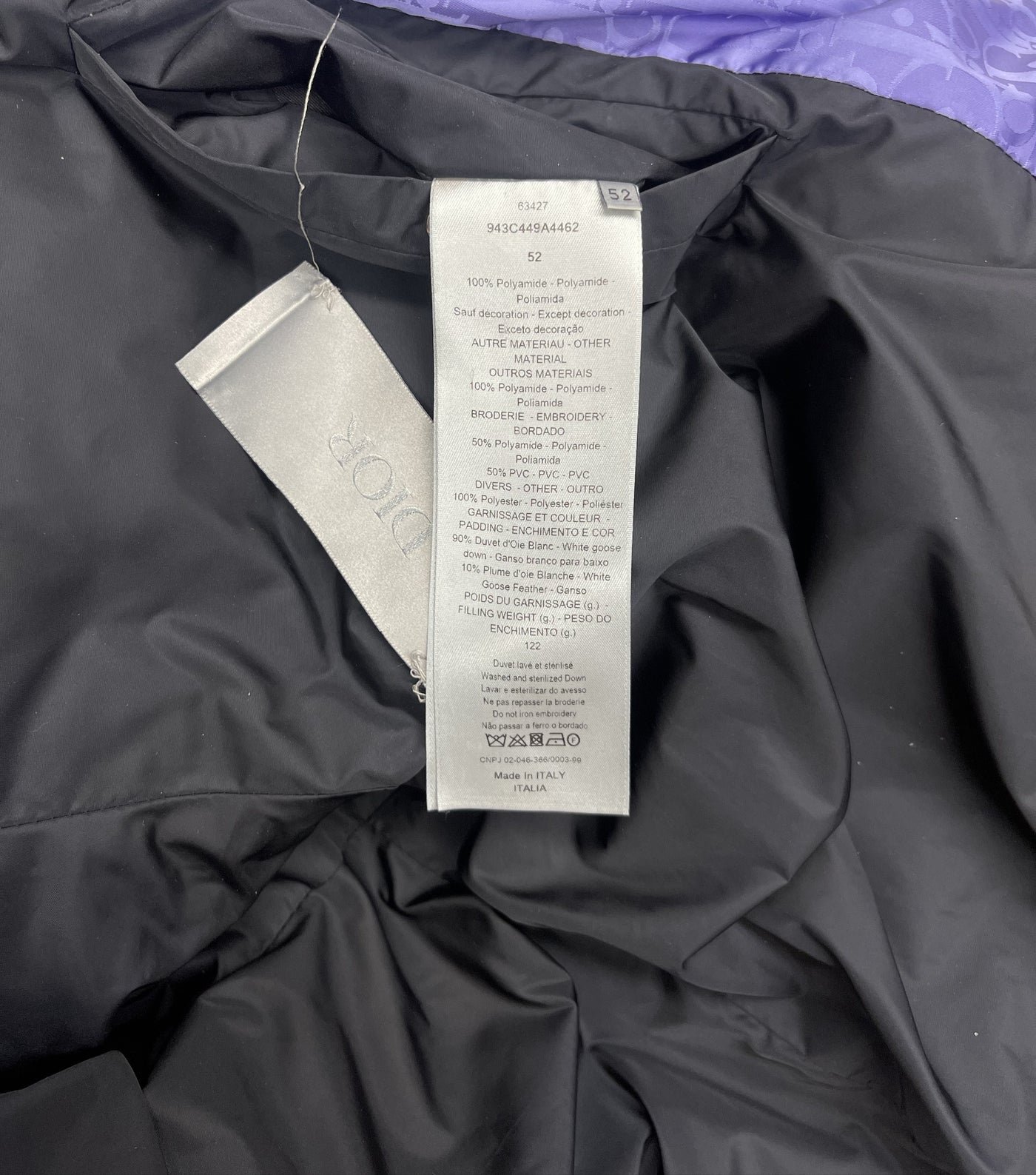 Dior Oblique Jacquard Puffer Jacket Purple
