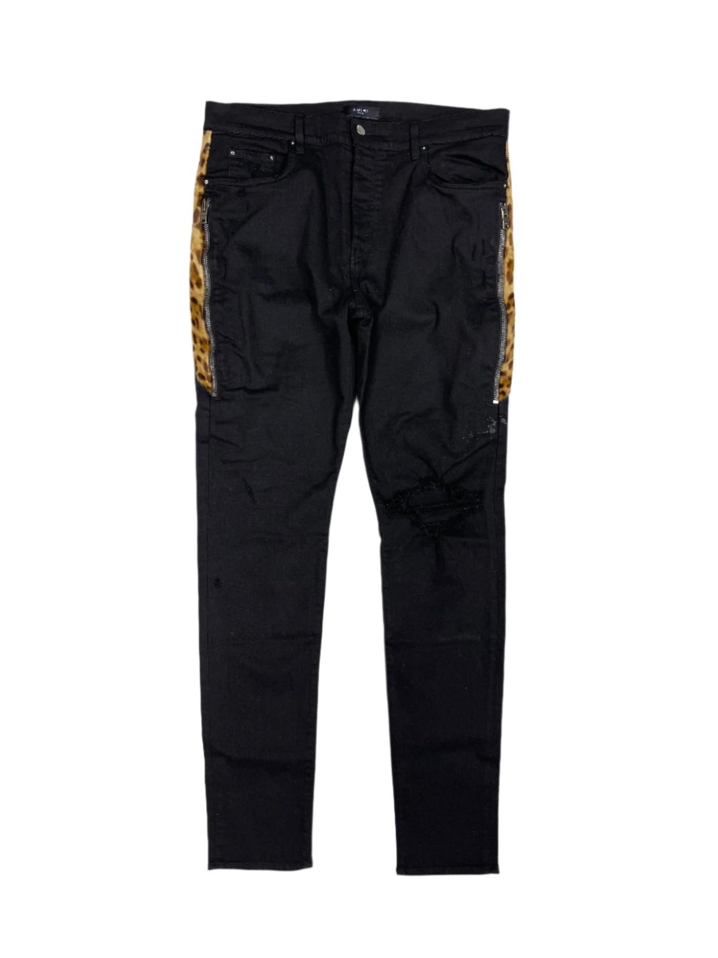 Amiri Leopard Half Track Broken Jeans