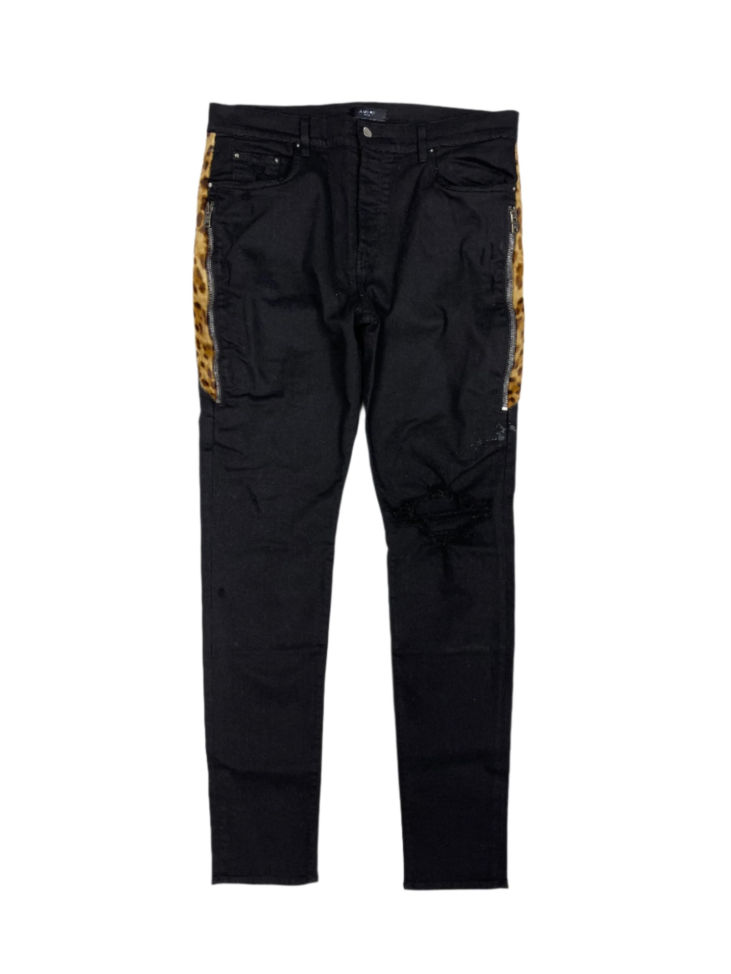 Amiri Leopard Half Track Broken Jeans
