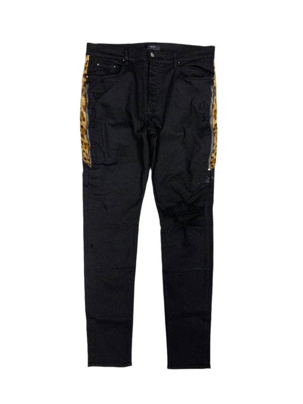 Amiri Leopard Half Track Broken Jeans