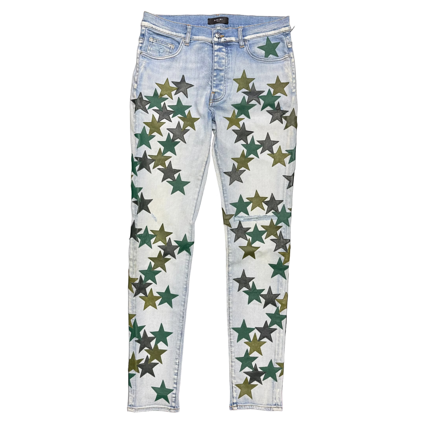 Amiri Chemist Leather Star Patch Jeans Light Indigo