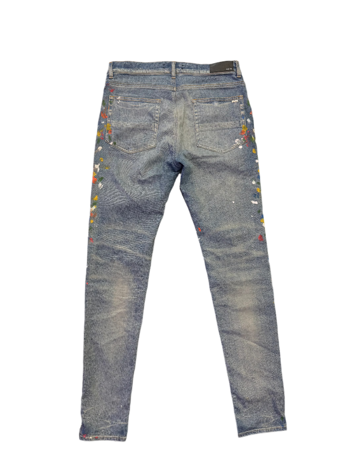 Amiri Paint Splatter Thrasher Jeans Blue