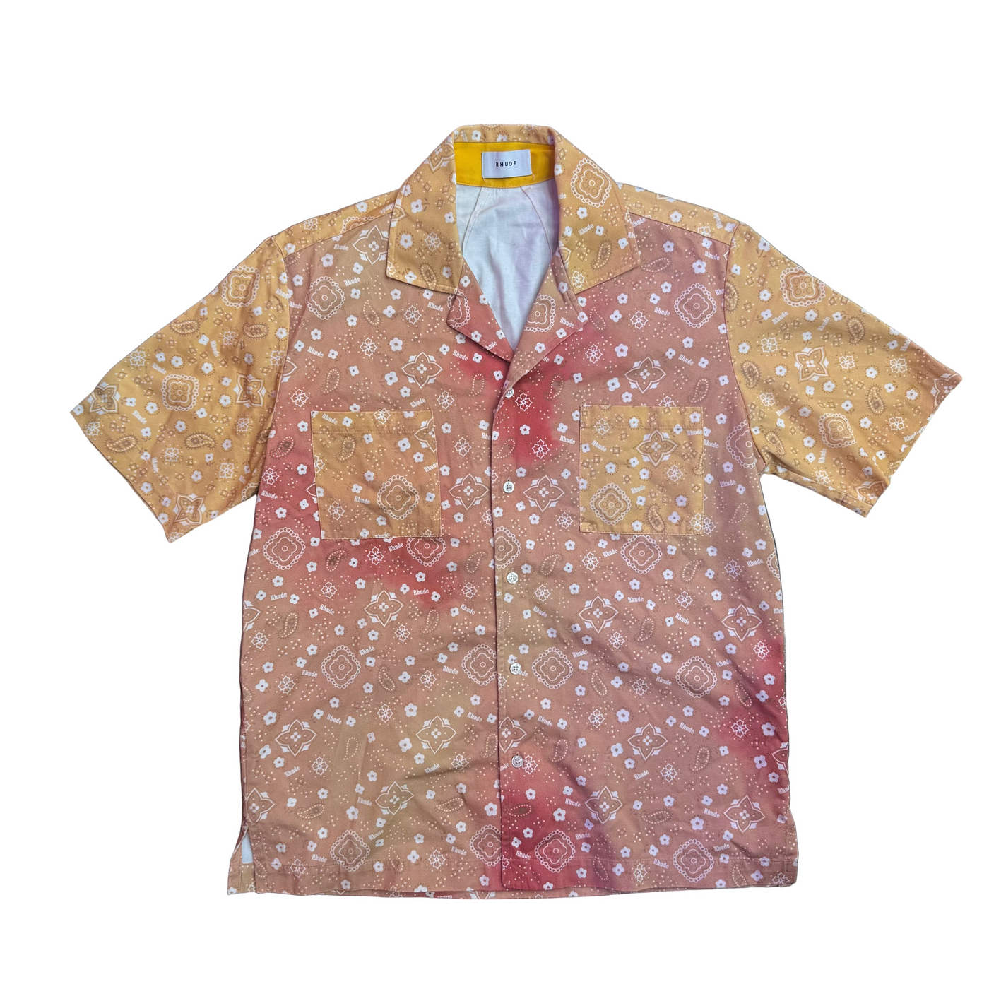 Rhude Bandana Print Classic Point Shirt Orange