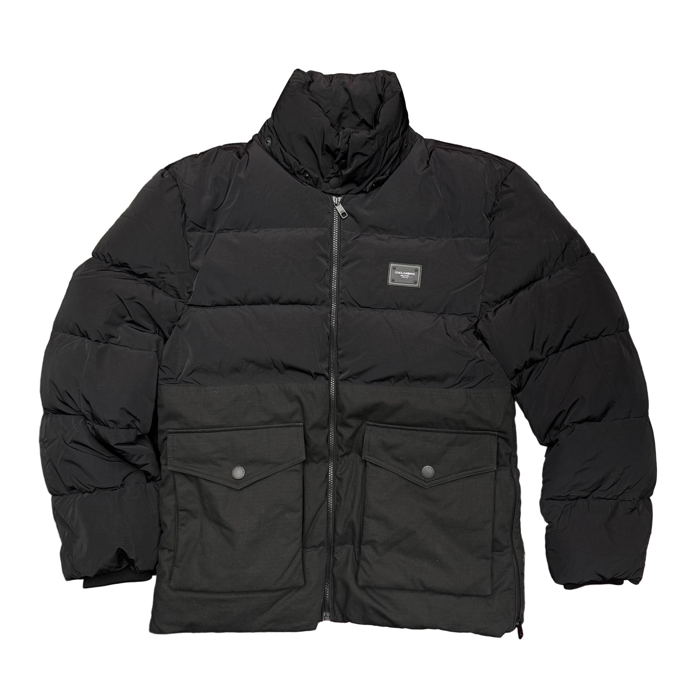 D&G Logo Tag Hooded Puffer Jacket Black