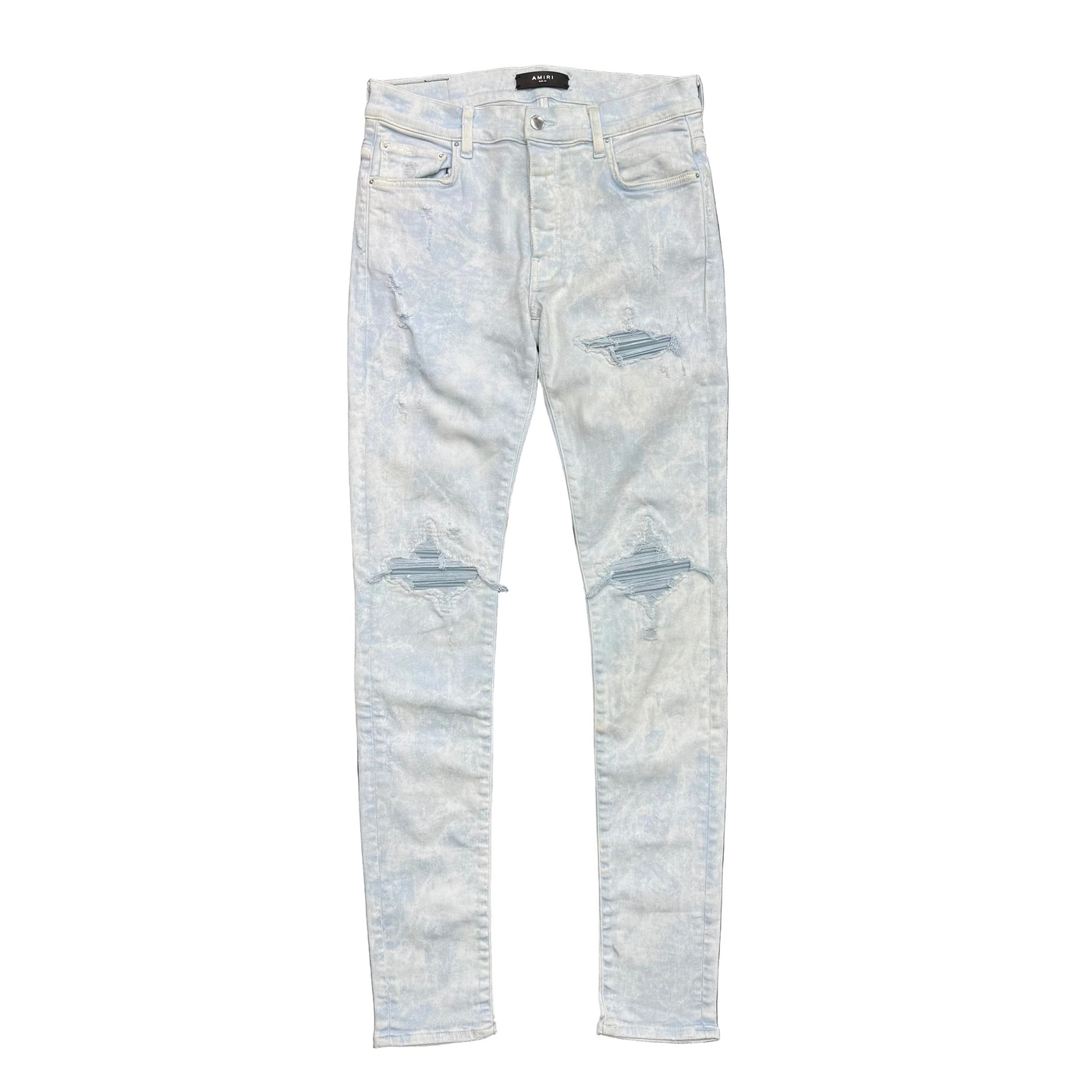 Amiri MX1 Mineral Wash Patch Jeans Baby Blue