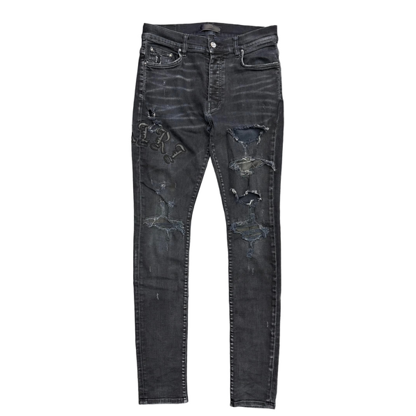 Amiri Old English Logo Thrasher Jeans Black