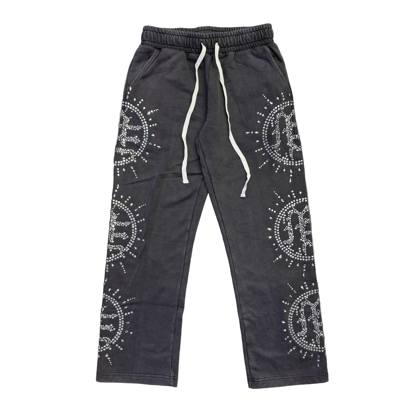 Mixed Emotions Eclipse Rhinestone Sweats Grey Acid Wash