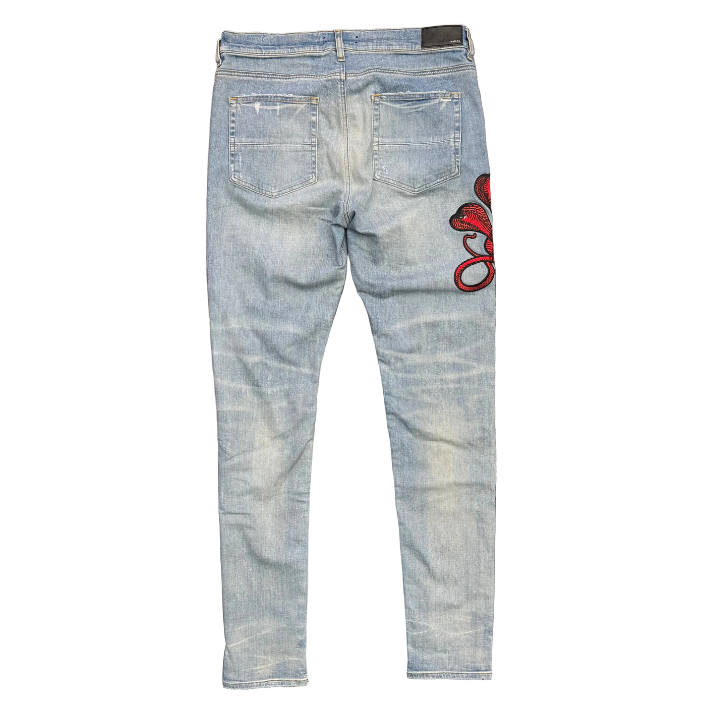 Amiri Red Snake Appliqué Jeans Blue