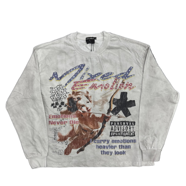 Mixed Emotions Triplets Rhinestone L/S Crewneck White