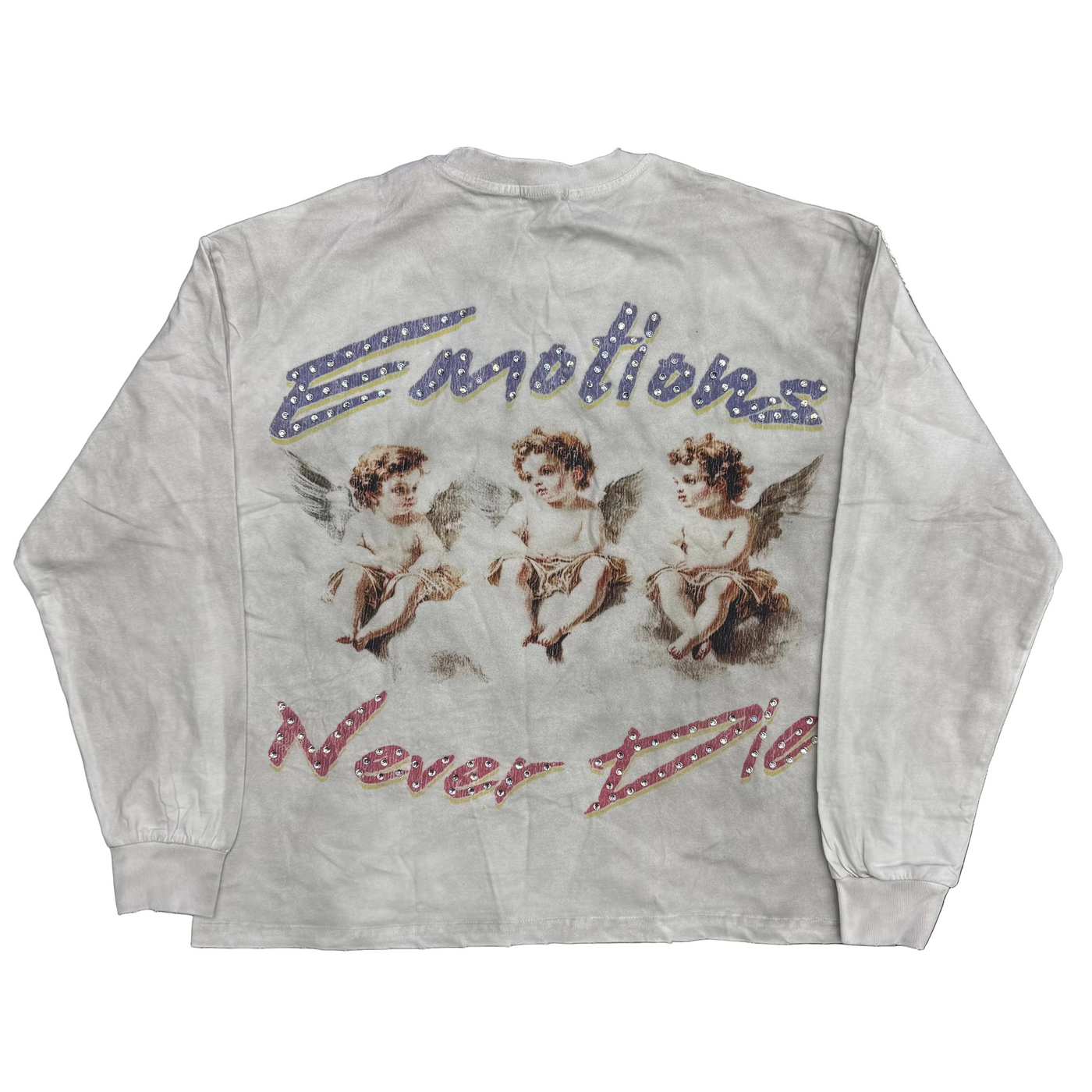 Mixed Emotions Triplets Rhinestone L/S Crewneck White