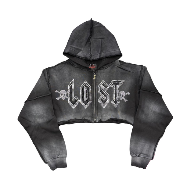 WMNS Lost Intricacy Crop Zip-Up Hoodie Black