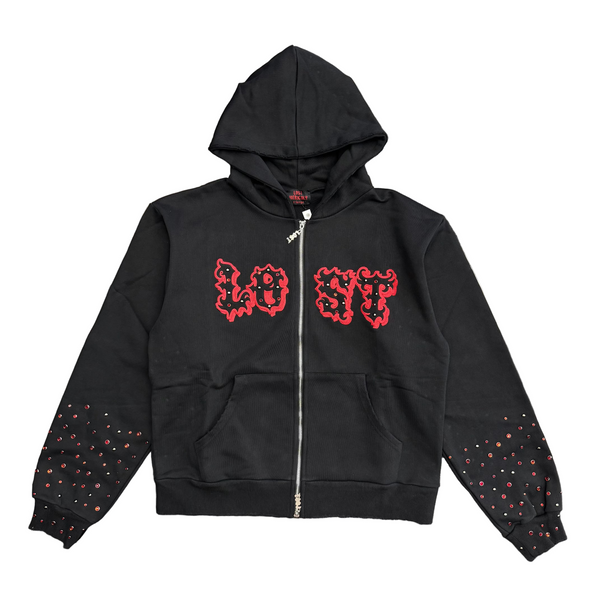 Lost Intricacy Patch Zip Up Hoodie Black Red