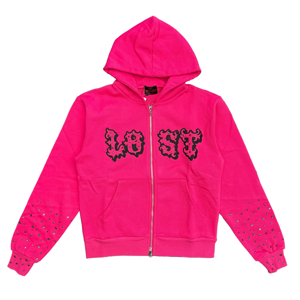 Lost Intricacy Patch Zip Up Hoodie Hot Pink