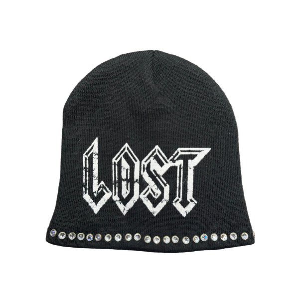 Lost Intricacy Gemstone Beanie Black White