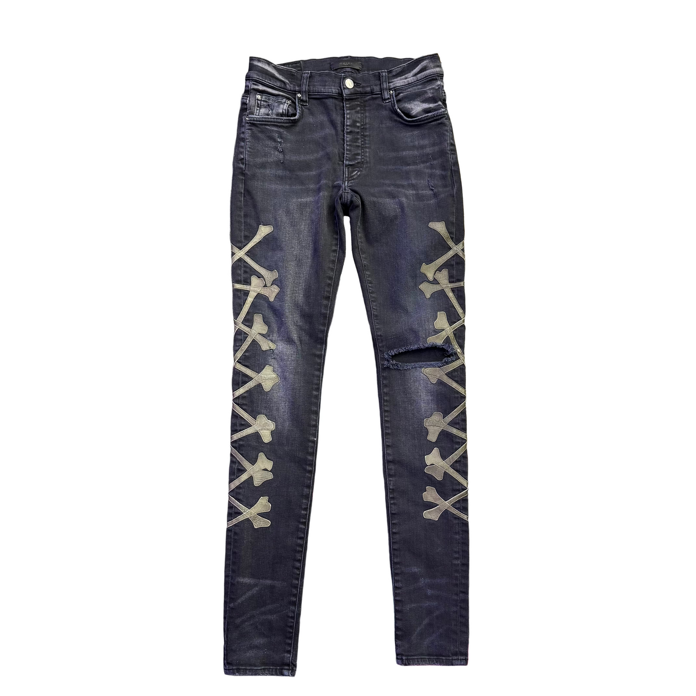 Amiri Olive Bones Skinny Jeans Aged Black