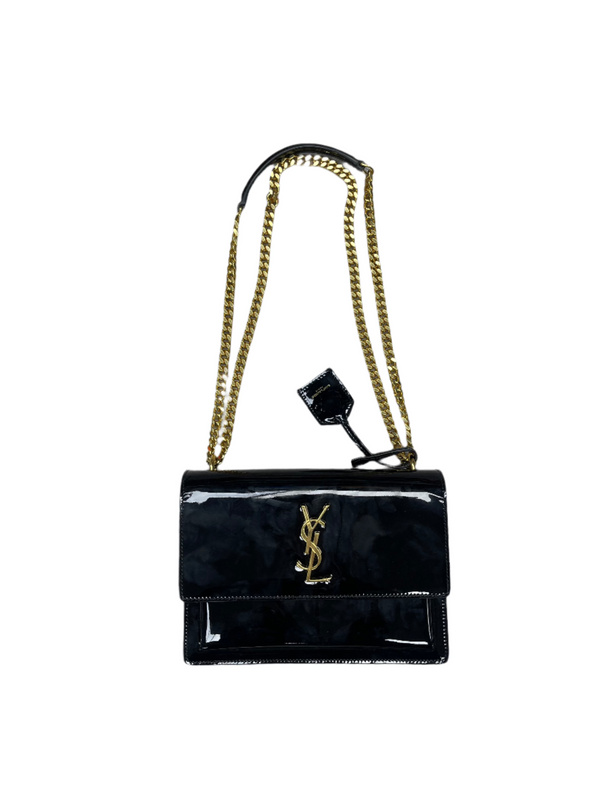 YSL Sunset Chain Bag Patent Leather Black