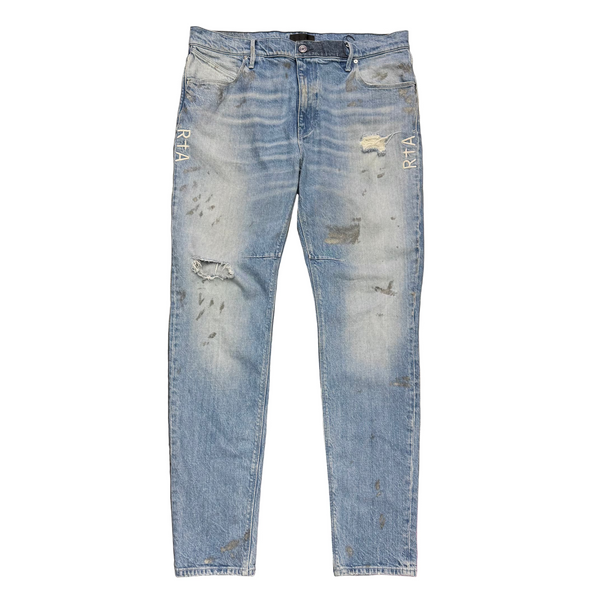 RTA Bryant Paint Splatter Skinny Jeans Blue