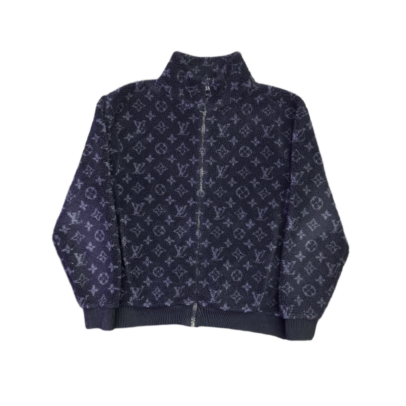 LV Logo Monogram Jacquard Fleece Blue Zip Up Jacket Blue