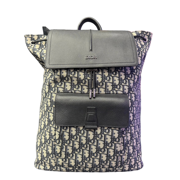Dior Oblique Jacquard Saddle Backpack with Flap Beige Black