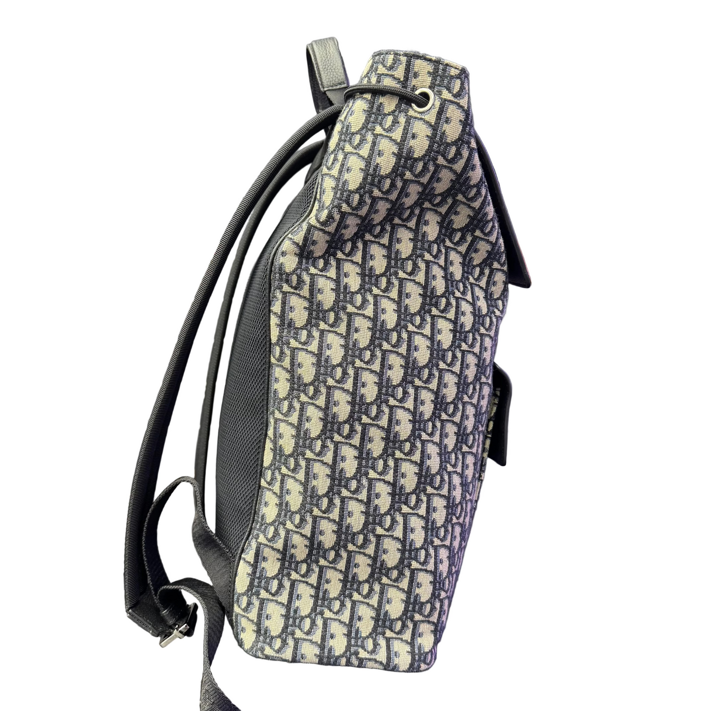 Dior Oblique Jacquard Saddle Backpack with Flap Beige Black